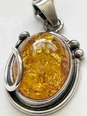 Vintage Southwestern Amber Sterling Silver Necklace